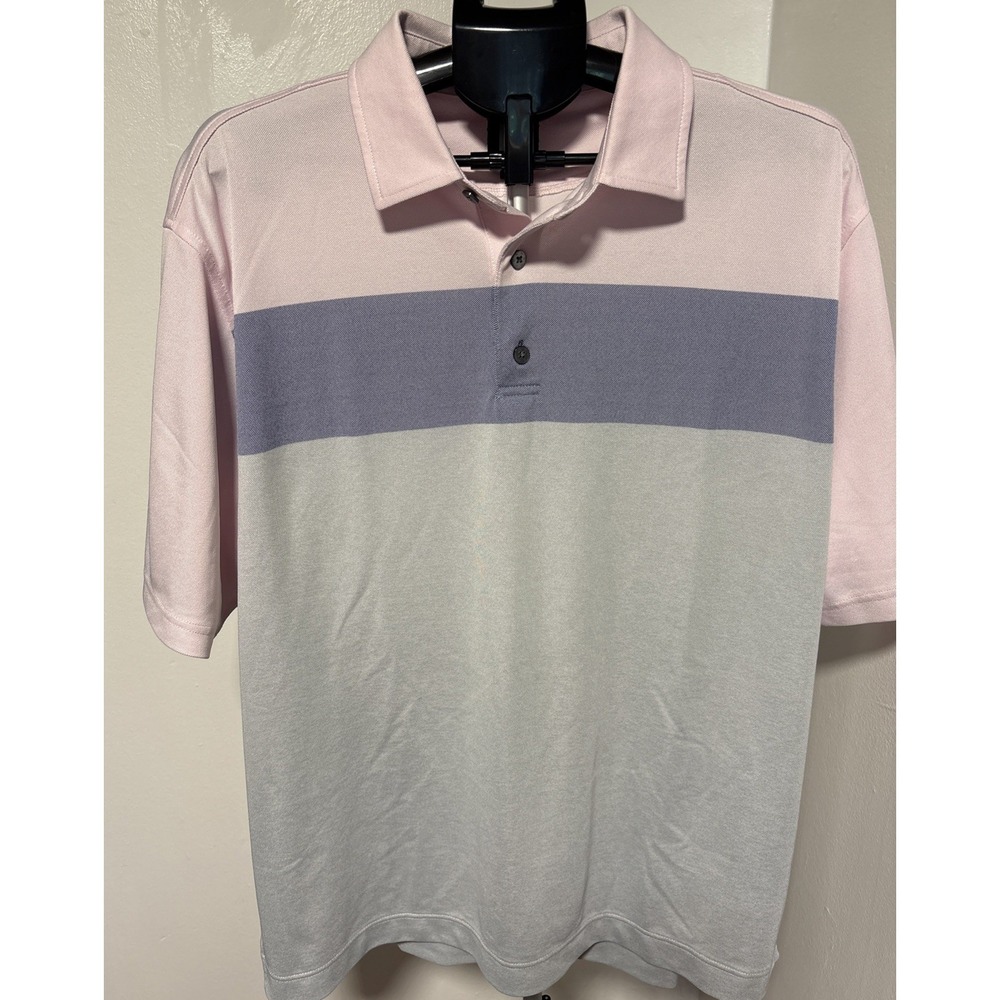 FootJoy Polo Shirt Mens Pink/ Blue Color blo Golf Performance Logo Short Sleeve